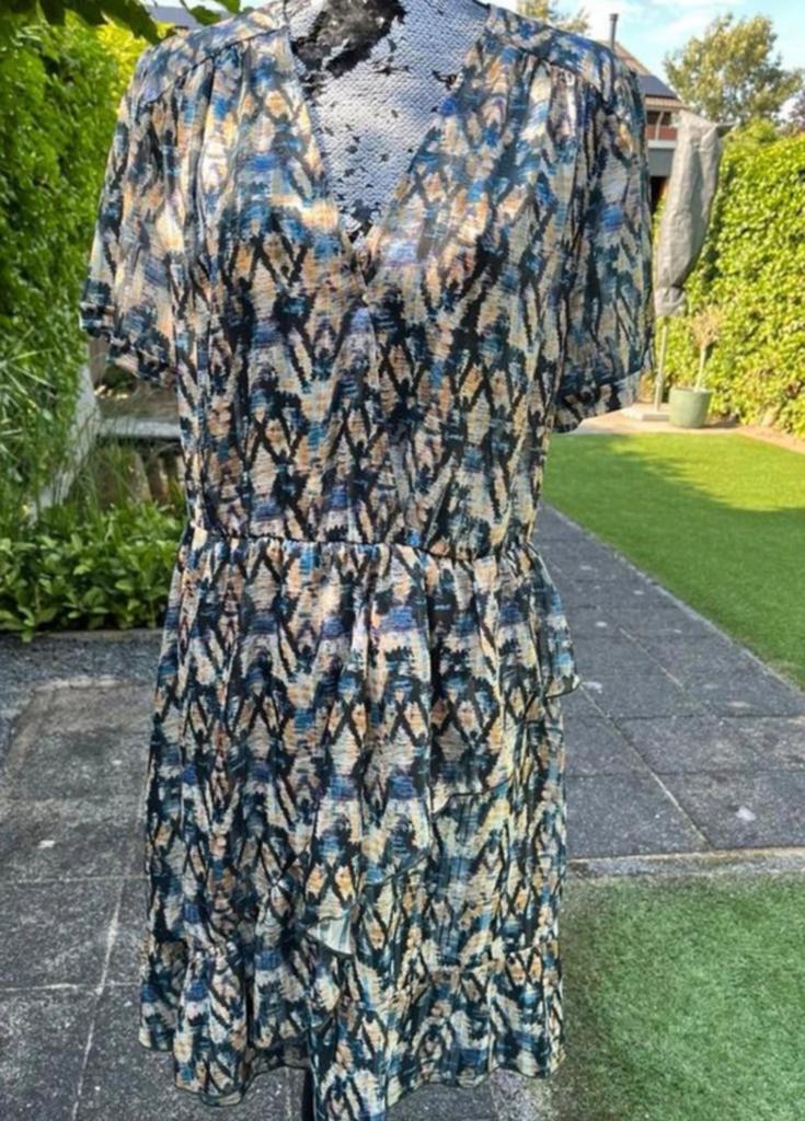 DANTE6 prachtig blauw beige goud kleur jurkje mt5 = mt38/40, Maat 38/40 (M), Blauw, Ophalen of Verzenden, Zo goed als nieuw