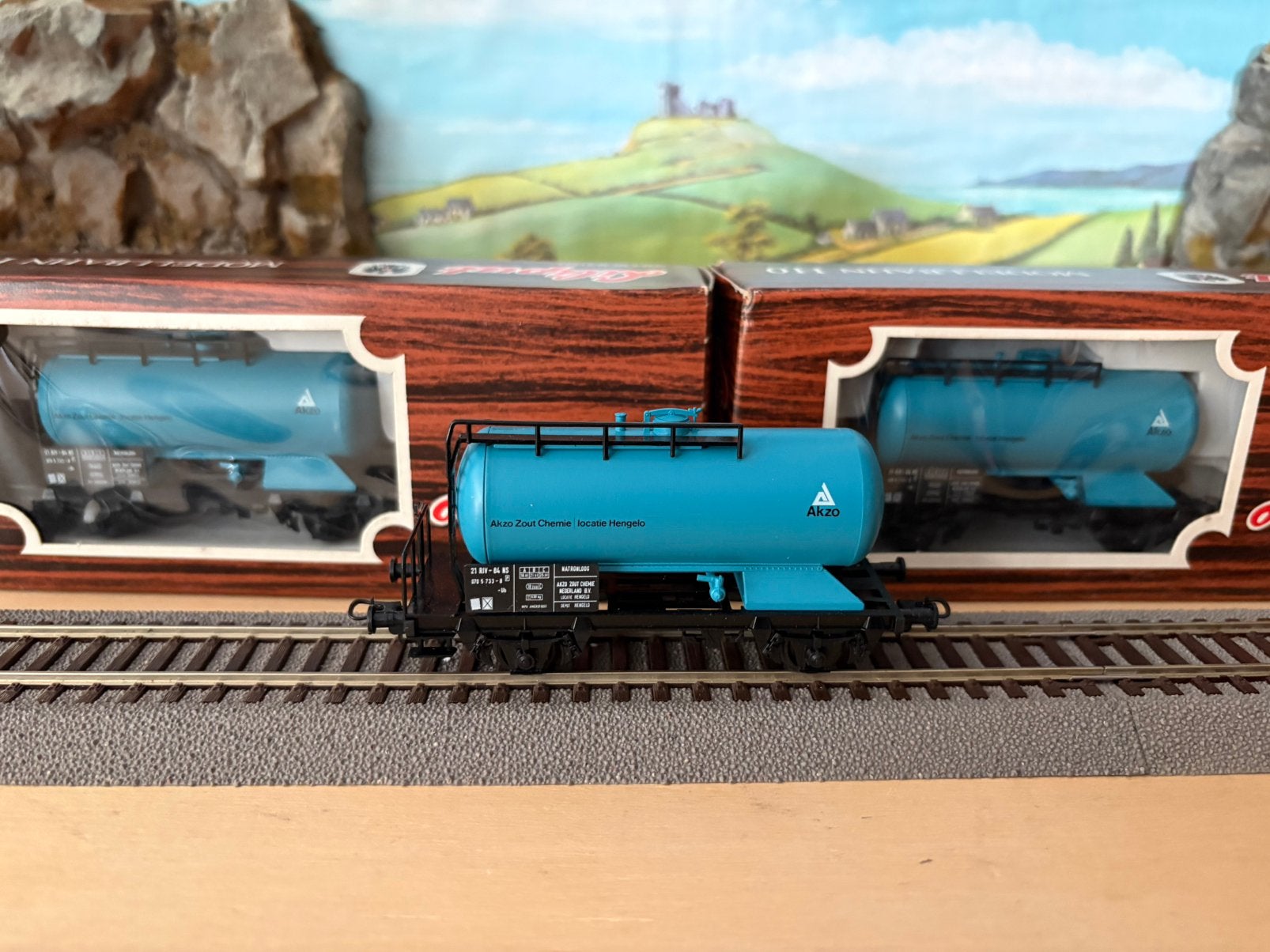Liliput 3x NS ketelwagons AKZO zout blauw, Gelijkstroom, Verzenden, Wagon, Liliput