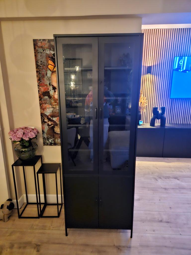 Metale Vitrine kast, Huis en Inrichting, Kasten | Vitrinekasten, Ophalen of Verzenden, Gebruikt, 25 tot 50 cm, 150 tot 200 cm