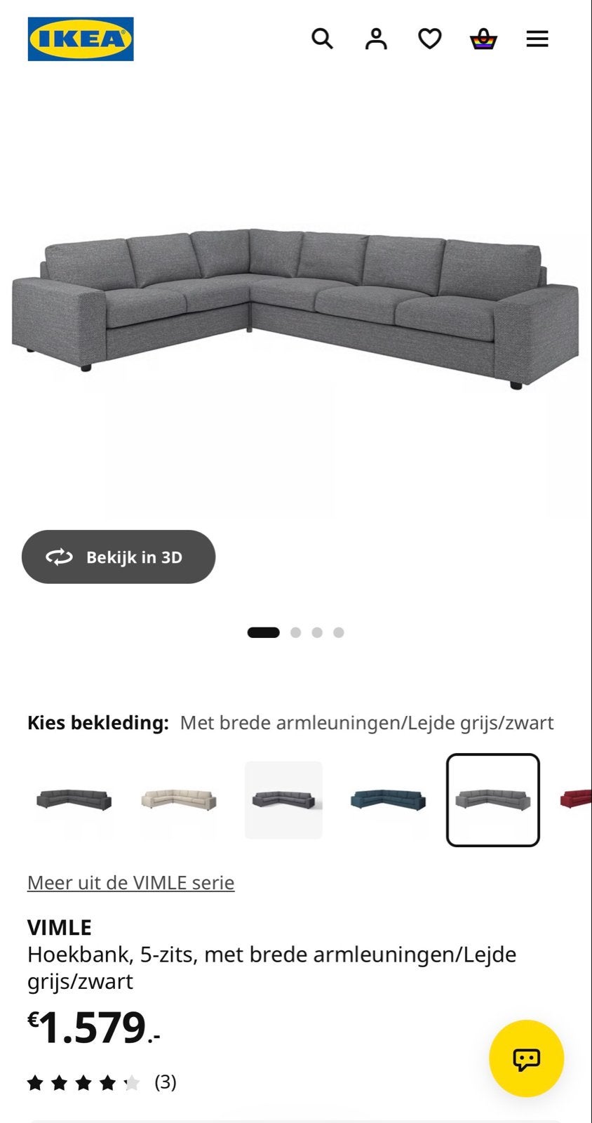 Grijze hoekbank van IKEA, tweedehands, Ophalen of Verzenden, Gebruikt, Stof