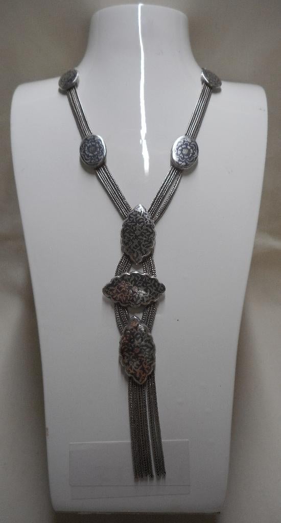 Zilveren antiek Ottomaans collier met niello nr.955, Sieraden, Tassen en Uiterlijk, Antieke sieraden, Verzenden, Zilver, Ketting