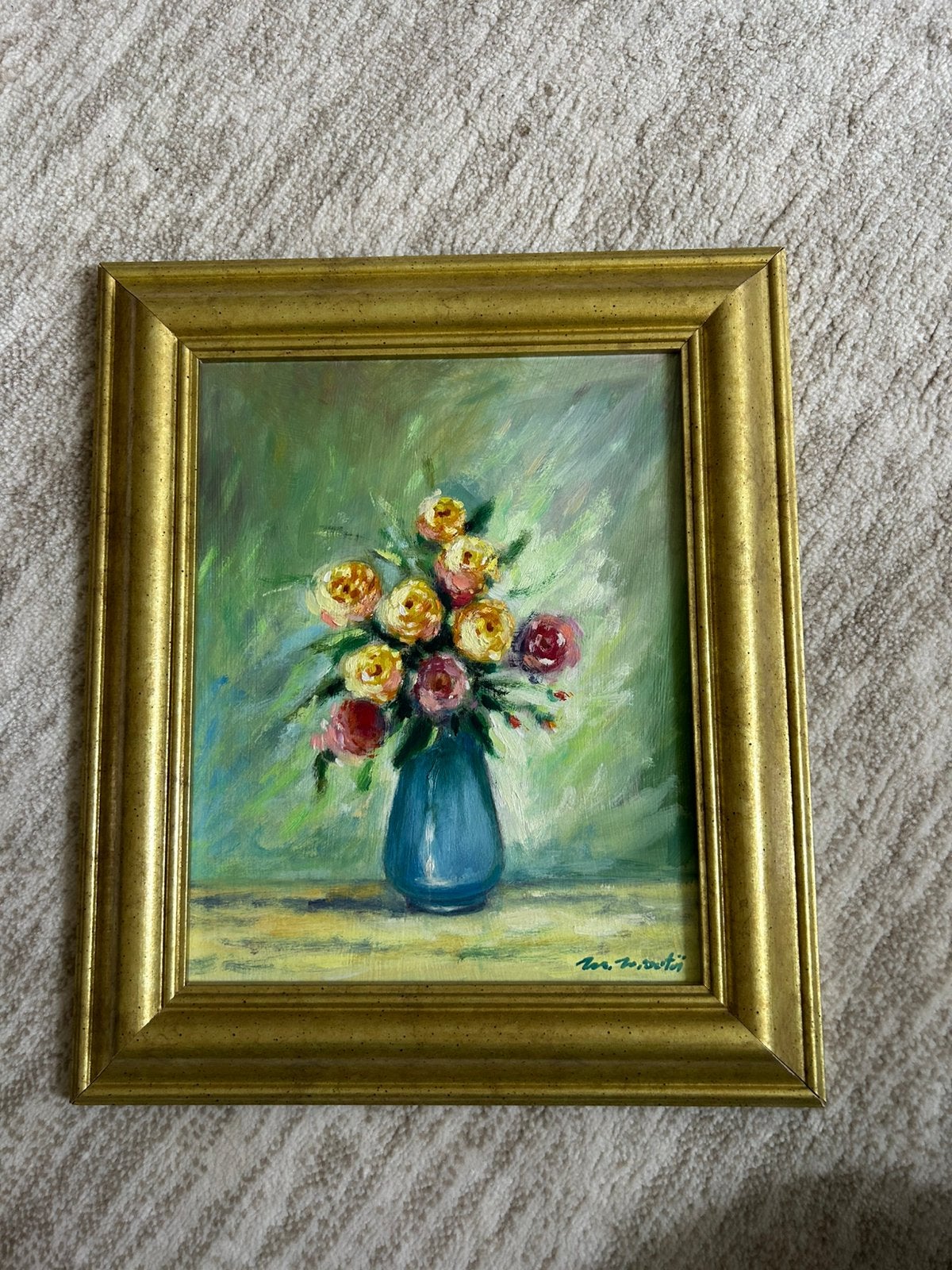 Schilderij olieverf stilleven, Antiek en Kunst, Ophalen of Verzenden, Vintage, Olieverf, Bloemen