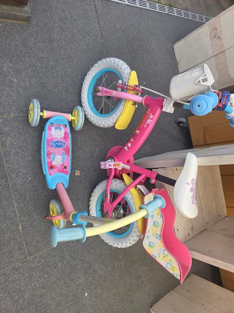 Roze kinderfiets met zijwieltjes en step, Zijwieltjes, Velgrem, Ophalen of Verzenden, 16 tot 20 inch