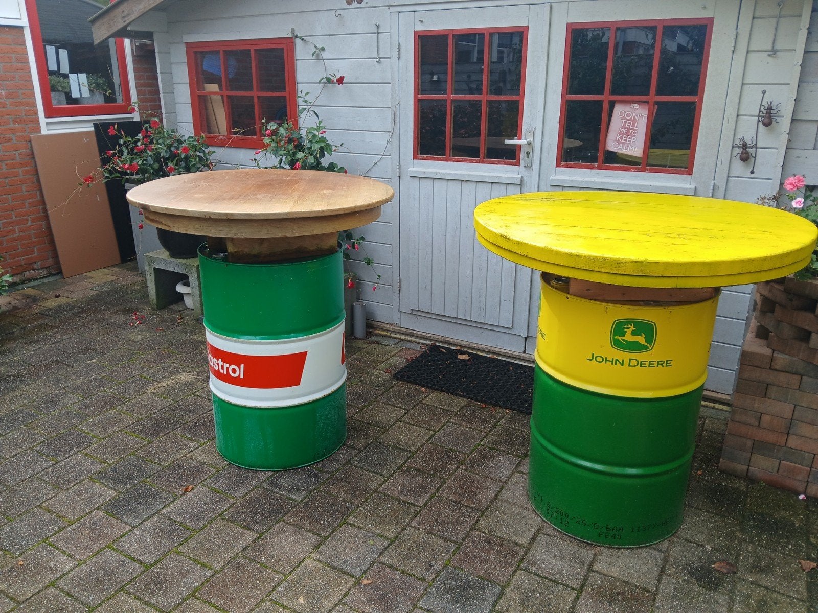 Unieke statafels van olievaten - Castrol & John Deere, Ophalen, Gebruikt
