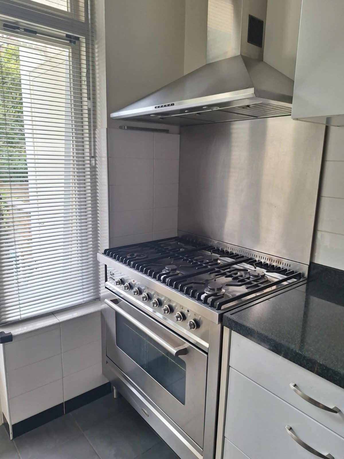 Boretti RVS Gasfornuis 6 Pits met oven en Afzuigkap en Spatw, Ophalen, Gebruikt, 60 cm of meer, Gas