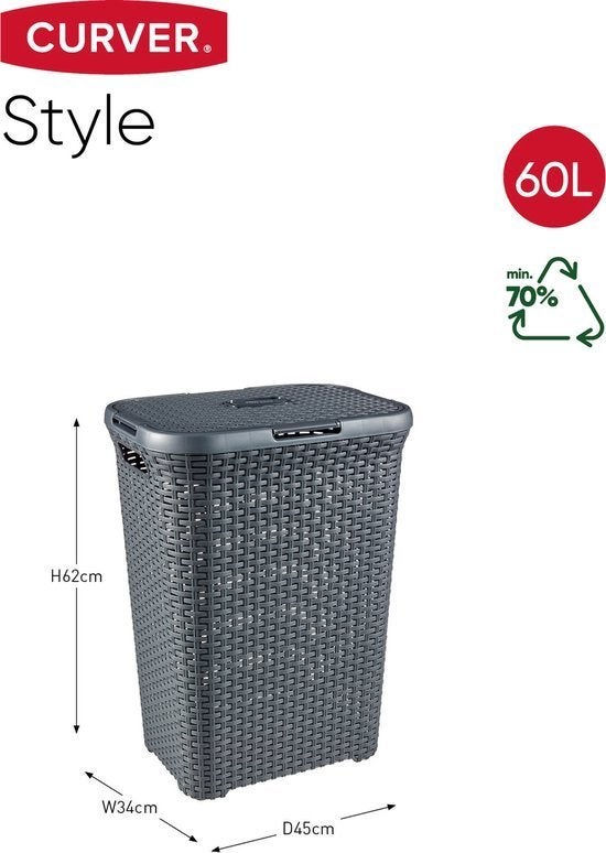 Curver Style Wasmand met Deksel - 60L - Antraciet, Ophalen, Gebruikt, Bruin, Overige typen