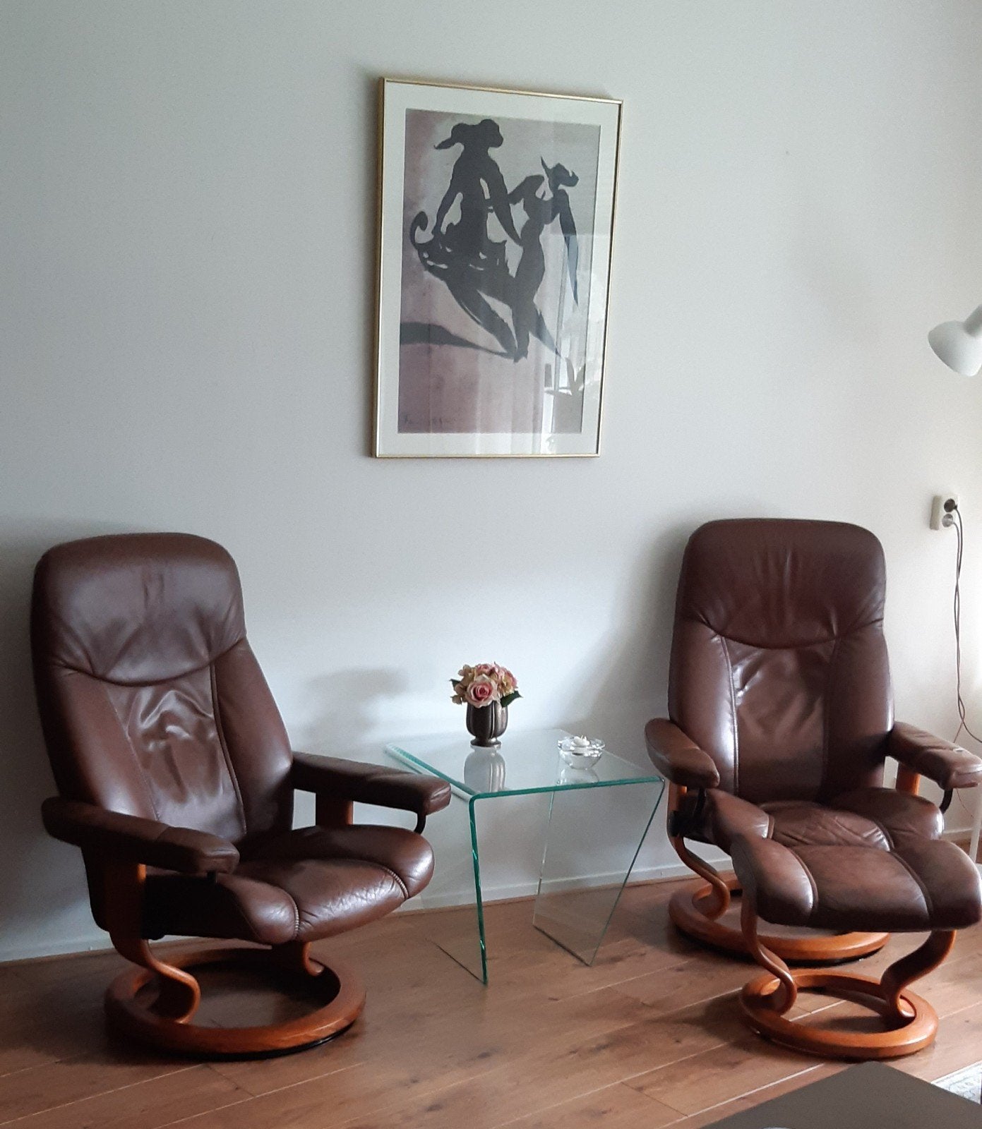 Stressless leren fauteuils met voetenbank, Ophalen, Gebruikt, Modern, Comfort, 75 tot 100 cm