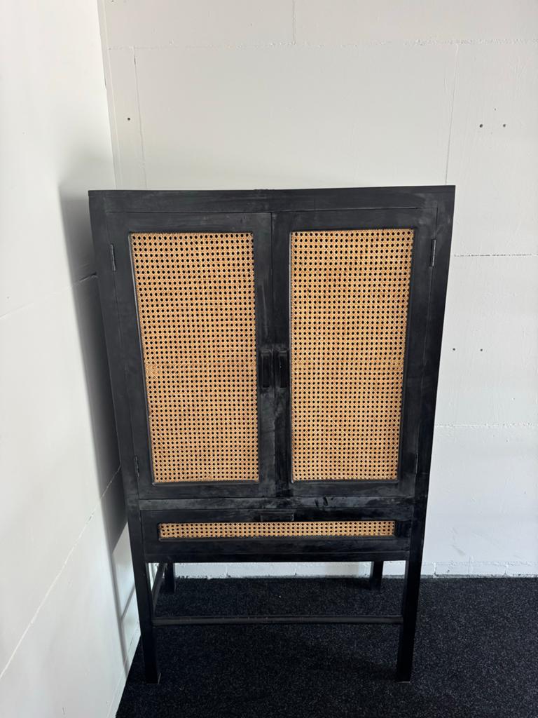 Zwarte rotan kast met lade - B90xH160cm, Ophalen, Gebruikt