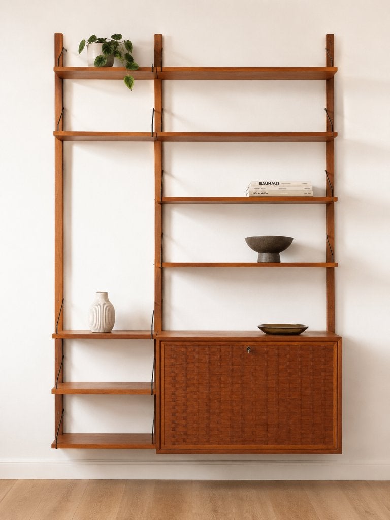 Teak Cadovius wandkast met klep , Royal System , jaren 60, Gebruikt, 150 tot 200 cm, Teakhout, 25 tot 50 cm