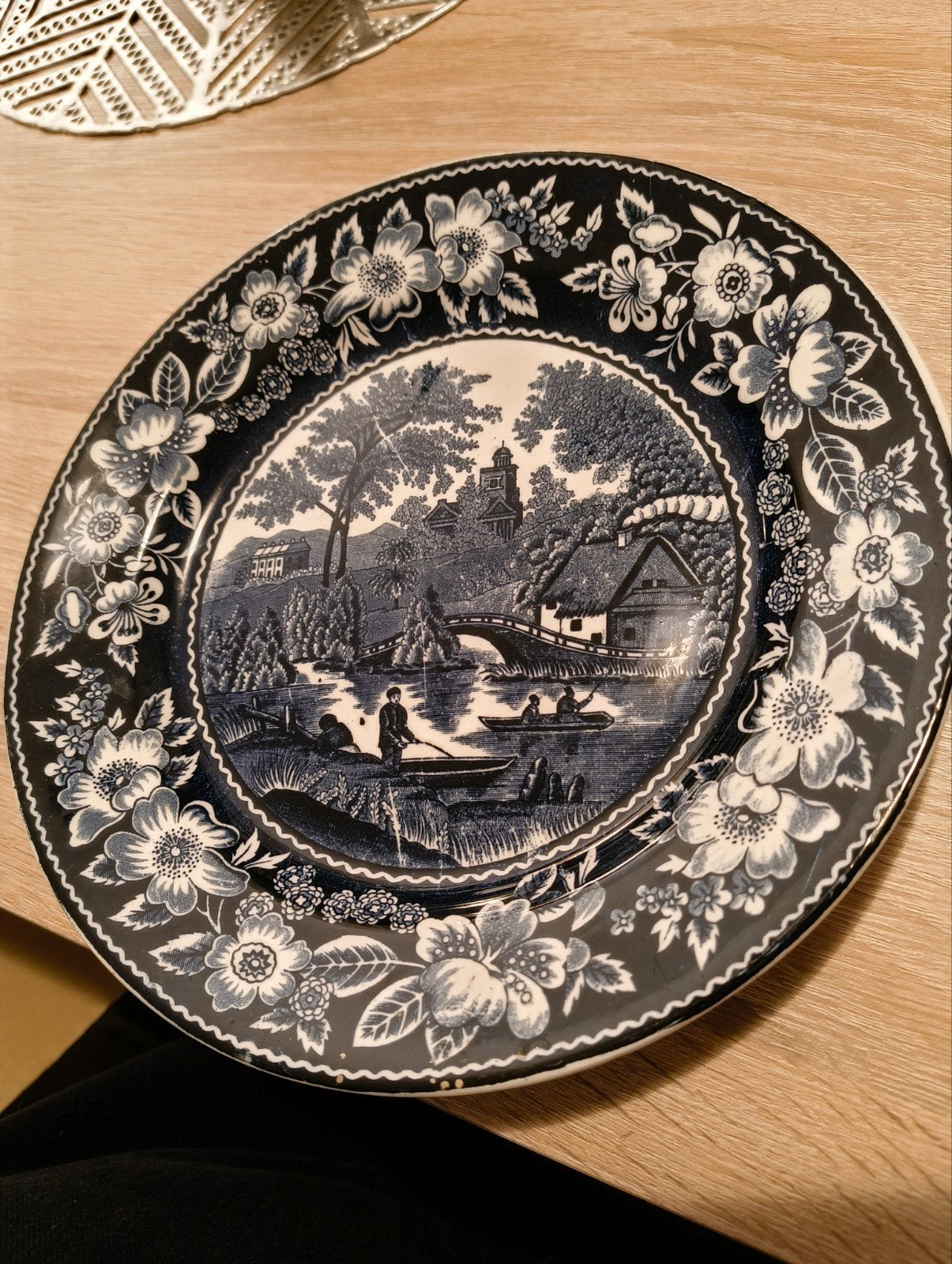 Antiek Delfts Blauw Bord met Visserij Scène - 23 cm, Ophalen of Verzenden