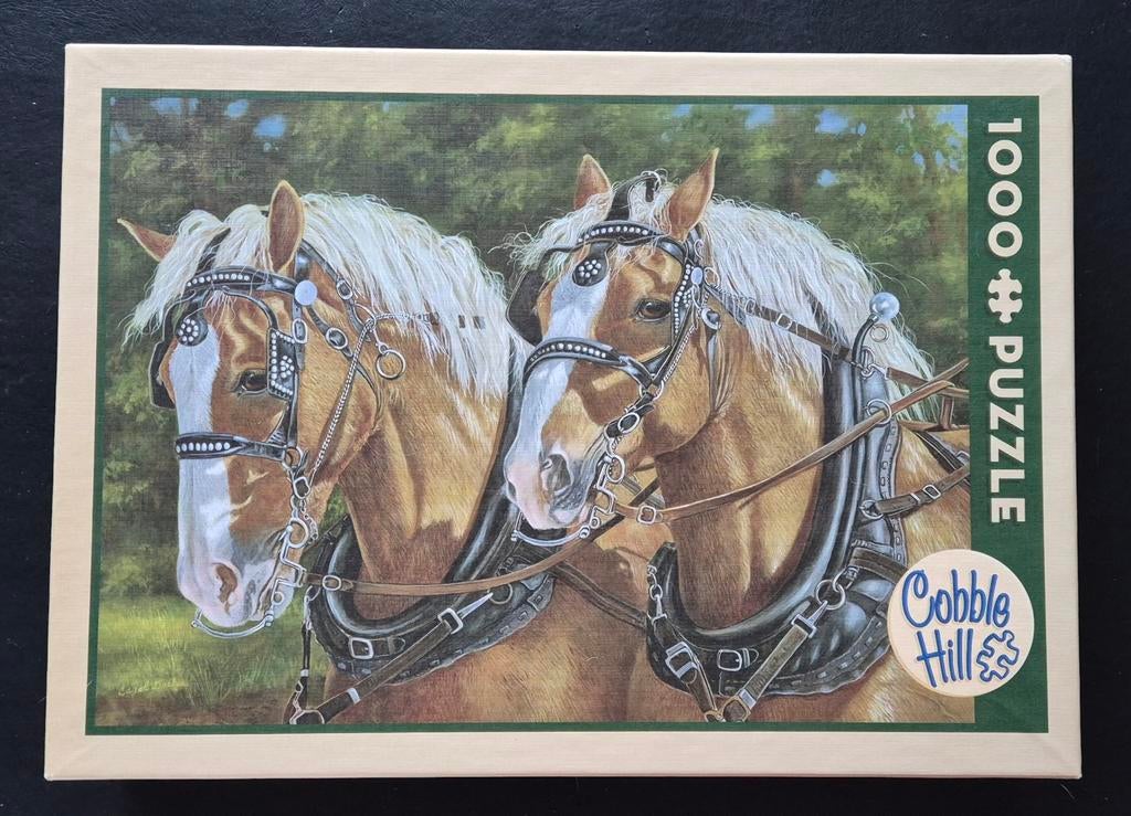 Cobble hill puzzel, span paarden., Hobby en Vrije tijd, Denksport en Puzzels, Ophalen of Verzenden, 500 t/m 1500 stukjes, Zo goed als nieuw