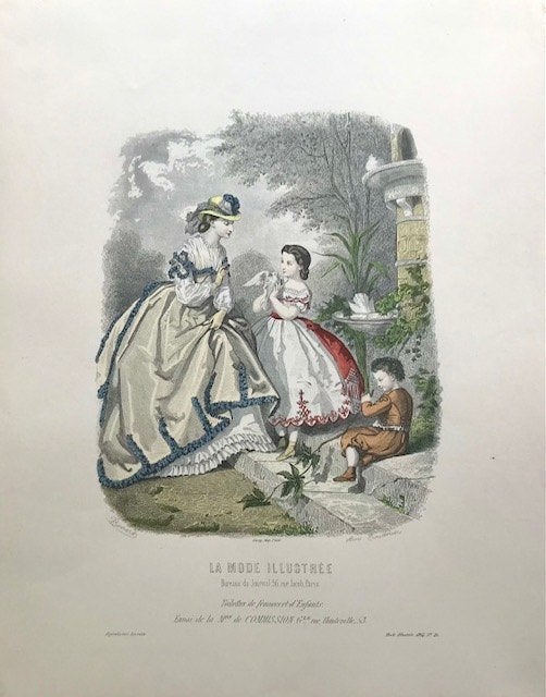 Franse modeprenten lithografie La Mode Illustrée, Ophalen of Verzenden, Voor 1940, Zo goed als nieuw, Prent