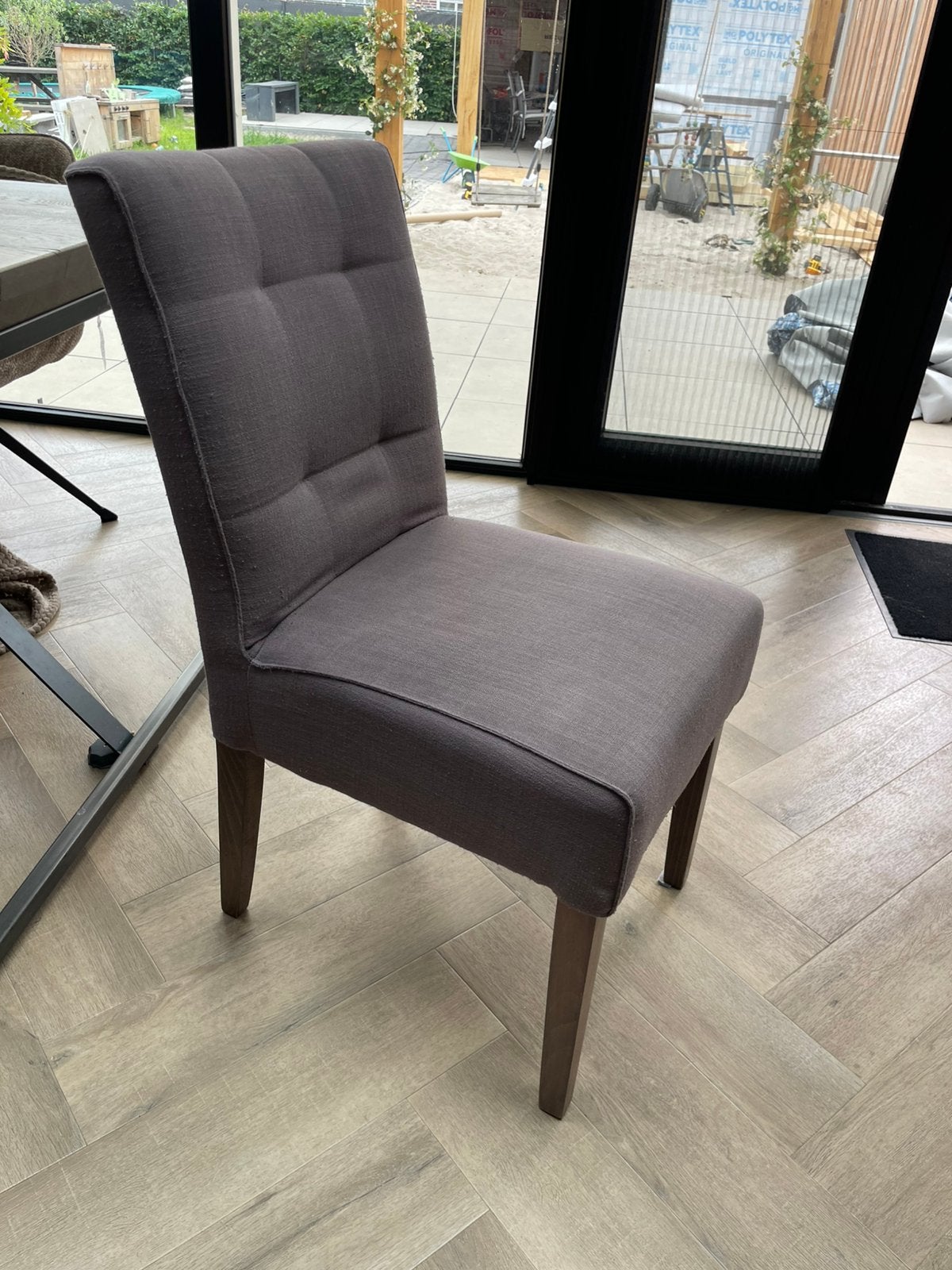 6 Eetkamerstoelen grijs en bruin, Ophalen, Zo goed als nieuw, Bruin, Vijf, Zes of meer stoelen