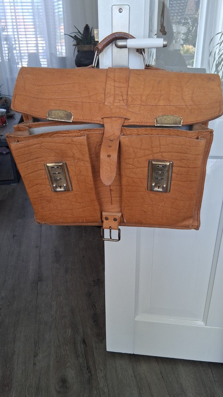 Vintage Leer boekentas Aktetas/Schooltas - Bruin, Ophalen of Verzenden