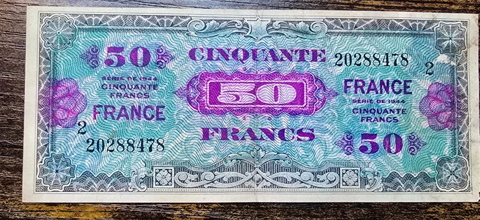 Frankrijk 50 Francs biljet uit 1944 - Serie Cinquante, Ophalen of Verzenden