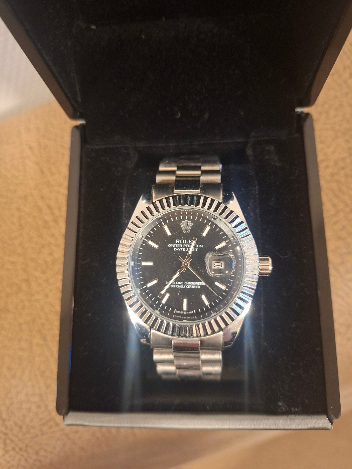 Rolex datejust Polshorloge - Zwart met Zilveren Band, Staal, Polshorloge, Ophalen of Verzenden, Zo goed als nieuw