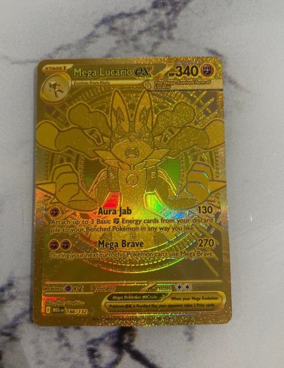 Mega Lucario EX Goud 188/132 NM/M, Ophalen of Verzenden, Nieuw, Losse kaart, Foil