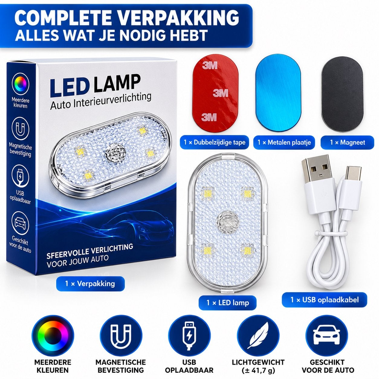 Draadloze LED Auto Interieurverlichting RGB USB Oplaadbaar, Ophalen of Verzenden, Nieuw