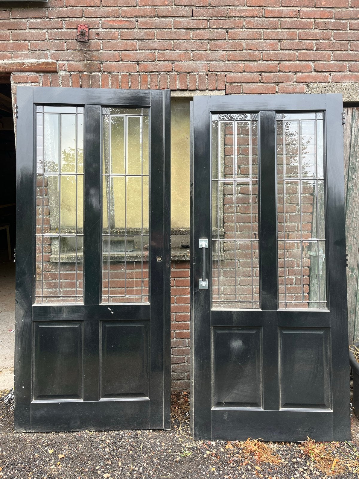 Set van 2 zwarte binnendeuren met glas in lood, Doe-het-zelf en Verbouw, Deuren en Horren, Ophalen, Gebruikt, 80 tot 100 cm, Buitendeur