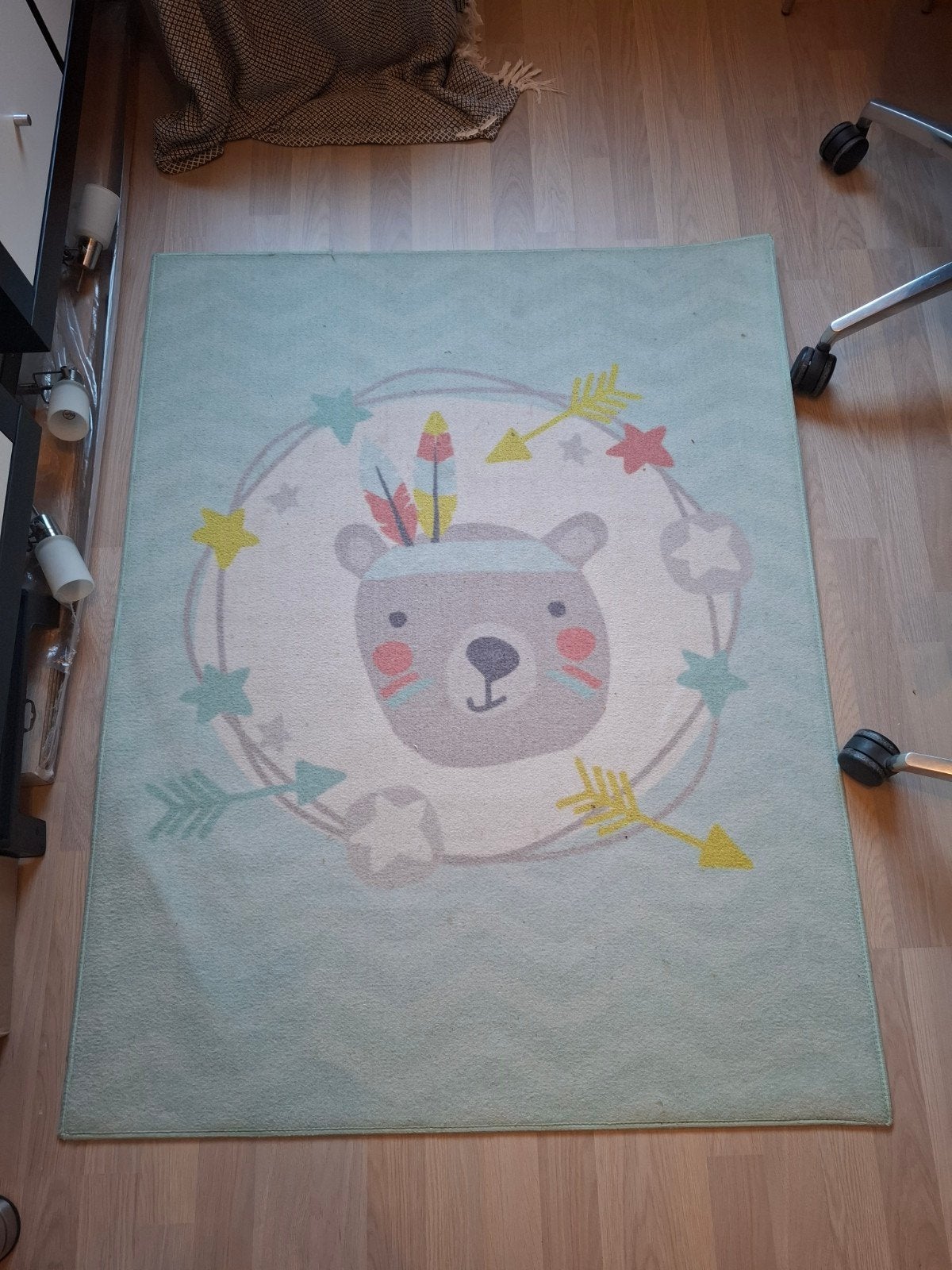 Vloerkleed kinderkamer beer 122x94 cm, 100 tot 150 cm, Kinderkamer, speels, Rechthoekig, Grijs
