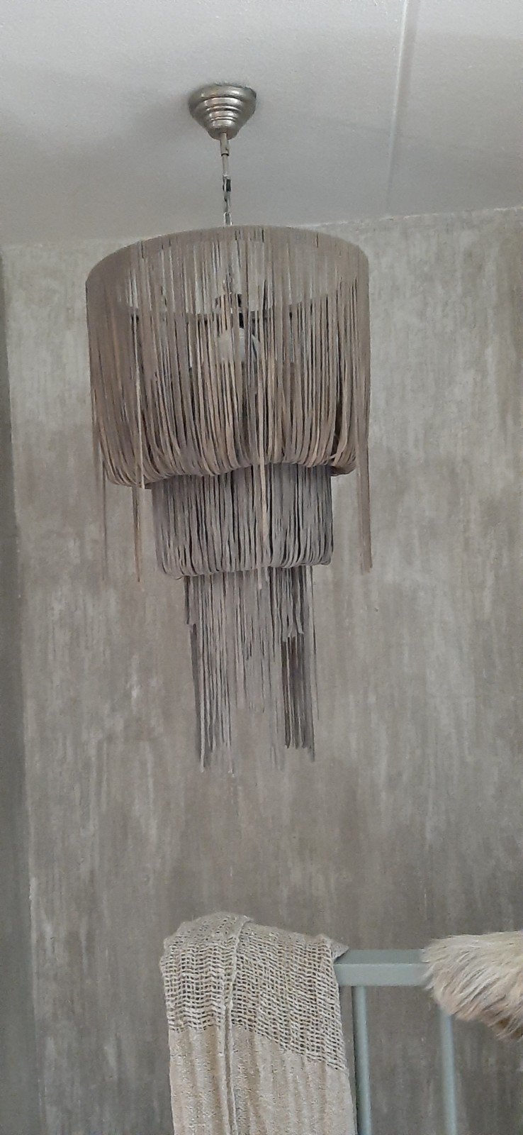Leren franje hanglamp - Boheemse stijl Puur Wonen, Ophalen, Overige materialen, Bohemien, Eclectisch, hoffz, sober, 75 cm of meer