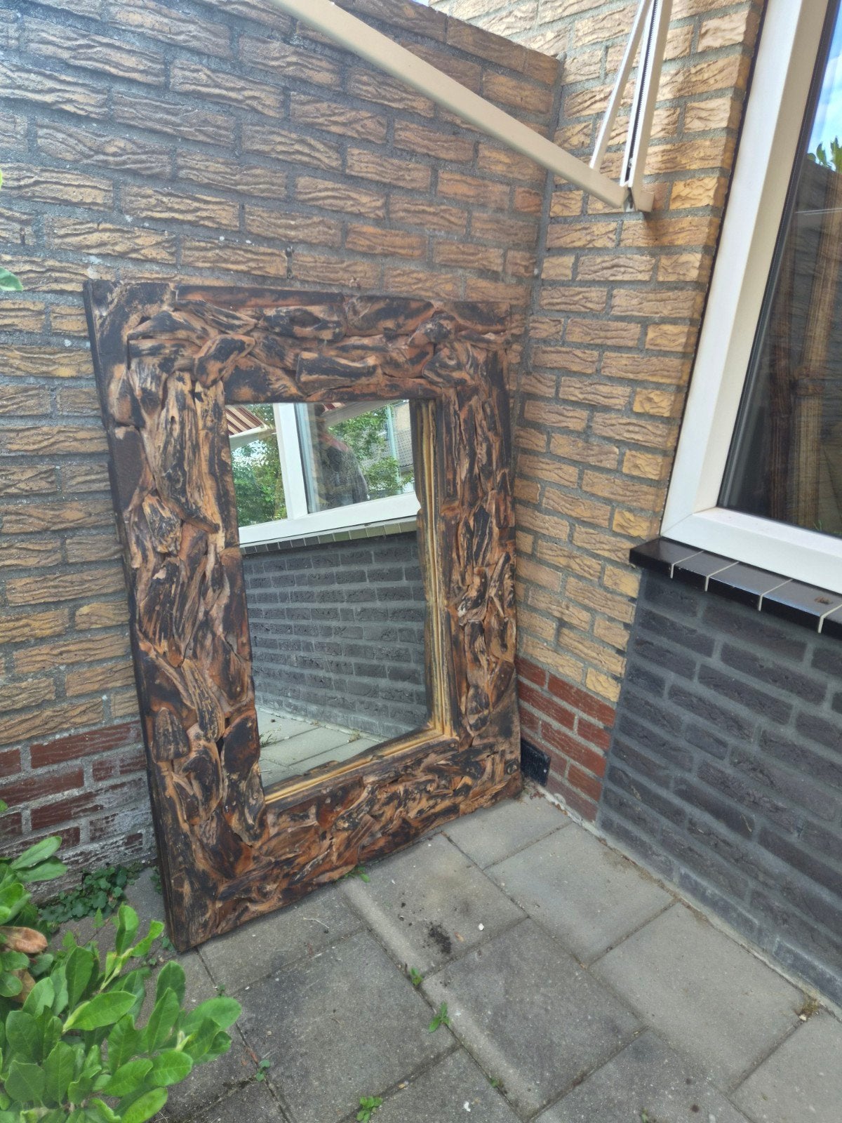 Spiegel Teak hout, Huis en Inrichting, Woonaccessoires | Spiegels, Ophalen, Zo goed als nieuw, Rechthoekig, Minder dan 100 cm