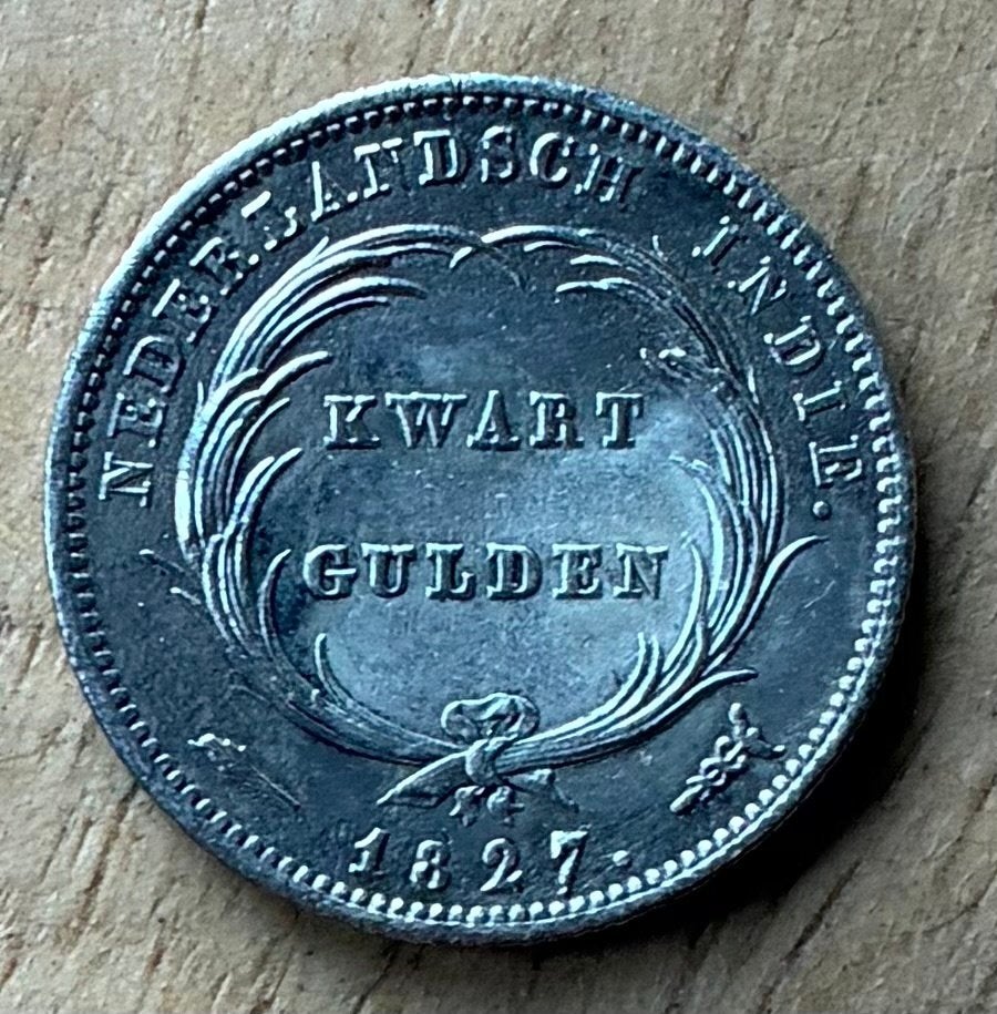 kwart gulden 1827 Willem I Nederlands-Indië, Ophalen, Zilver, 25 cent, Koning Willem I