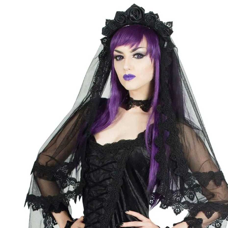 Sinister H030 sluier gothic bruid vampier fantasy, Ophalen of Verzenden, Zo goed als nieuw, Carnaval