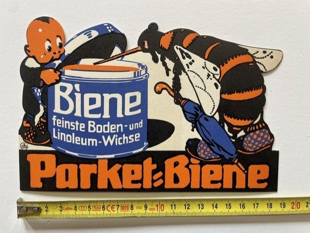reklame schildje van karton voor boenwas, rond 1910, Verzamelen, Merken en Reclamevoorwerpen, Ophalen of Verzenden, Gebruikt, Reclamebord