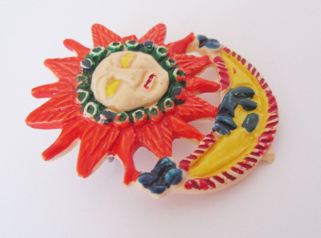 Retro prachtige grote Lucite Maan Zon Broche, Verzenden, Zo goed als nieuw, Overige kleuren, Overige materialen