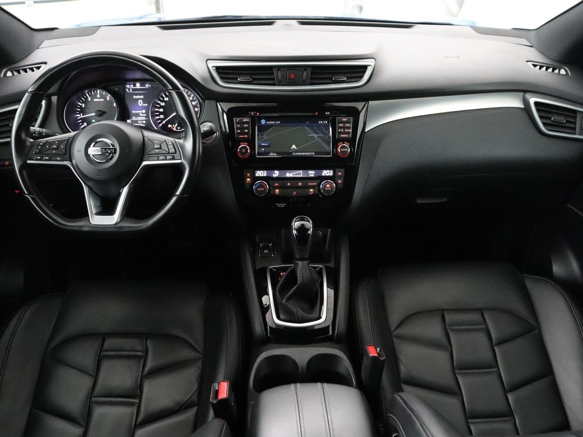 Nissan Qashqai 1.2 Tekna + | Panoramadak | Leder | Memory |, Auto's, Gebruikt, 4 cilinders, Blauw, 116 pk