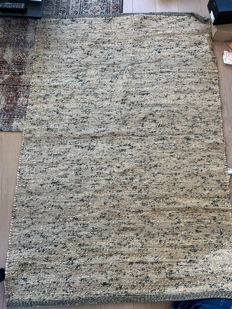 Ikea Jute Vloerkleed met Blauw Detail - 136x200cm, Huis en Inrichting, Stoffering | Tapijten en Kleden, 100 tot 150 cm, Beige