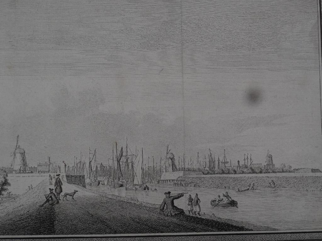 gravure De stad Zierikzee West Havendijk, JC Philips 1751, Verzenden, Stadsgezicht, Gravure, Origineel