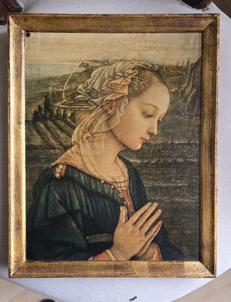 Ingelijst doek van Biddende Madonna, Antiek en Kunst, Ophalen of Verzenden