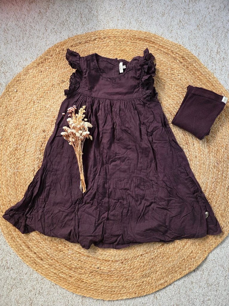 Mooie bruine Pomp de Lux jurk + bijpassende legging 134/140, Meisje, Ophalen of Verzenden, Zo goed als nieuw, Jurk of Rok