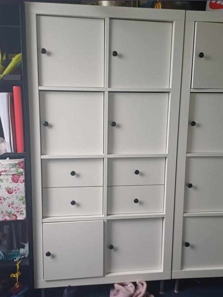 Witte IKEA Kallax kasten met deuren en lades, Ophalen, Gebruikt