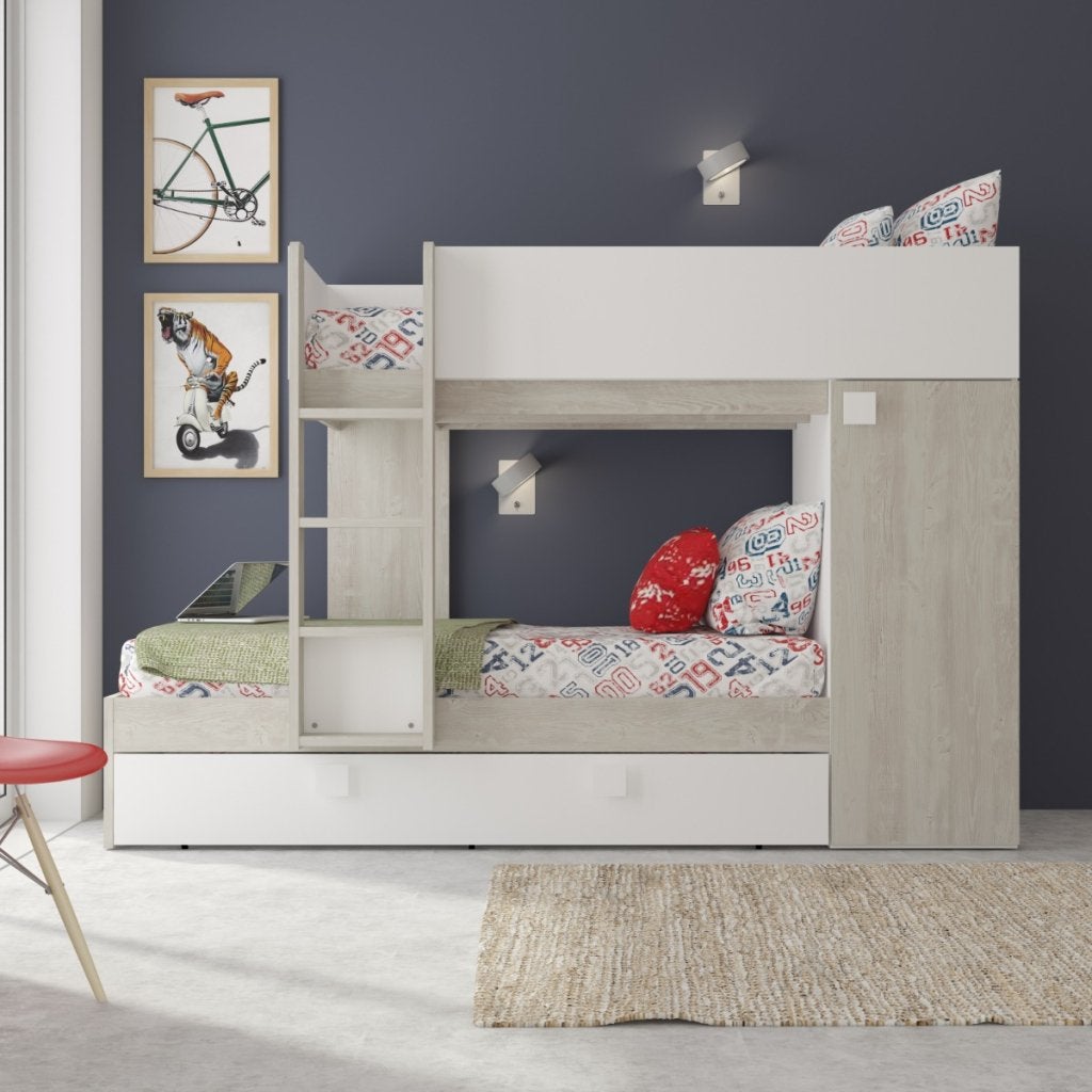 Lio Mineo stapelbed met kast en slaaplade - 90x190 - Witgren