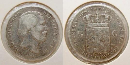 Halve gulden 1868 Willem III, Verzenden, Koning Willem III, ½ gulden, Zilver