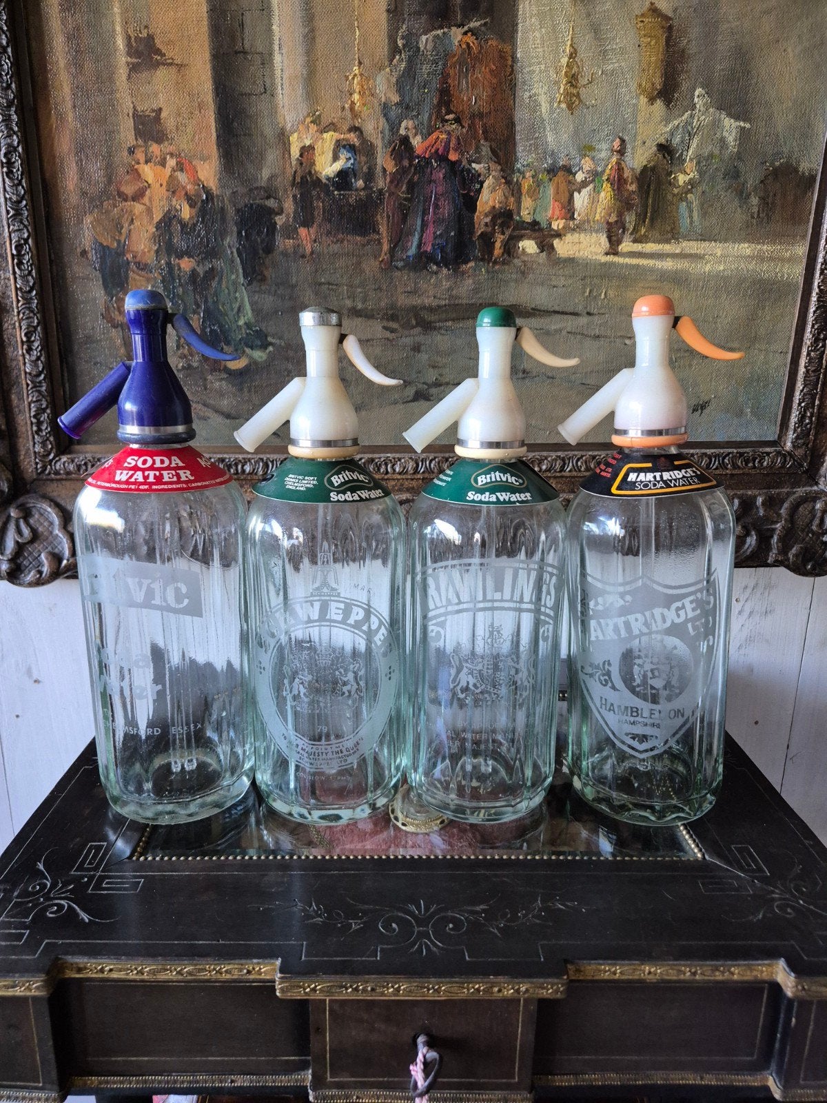 Spuitflessen, sifon, vintage Engelse glazen flessen, Ophalen of Verzenden