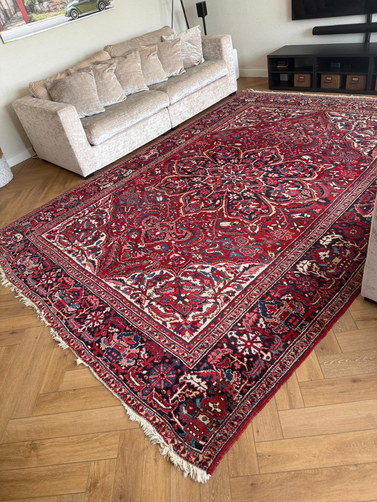 Origineel handgeknoopt Perzisch tapijt 358 x 265 cm, Ophalen, Zo goed als nieuw, Rechthoekig, 200 cm of meer