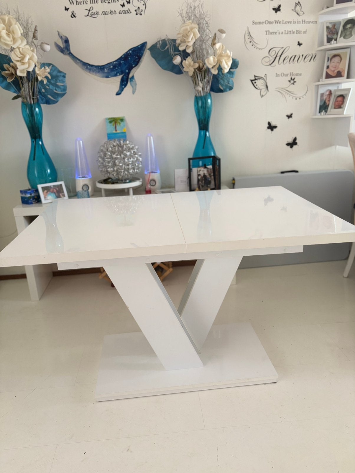 Hoogglans eettafel wit, Ophalen, 50 tot 100 cm, Zo goed als nieuw, 150 tot 200 cm