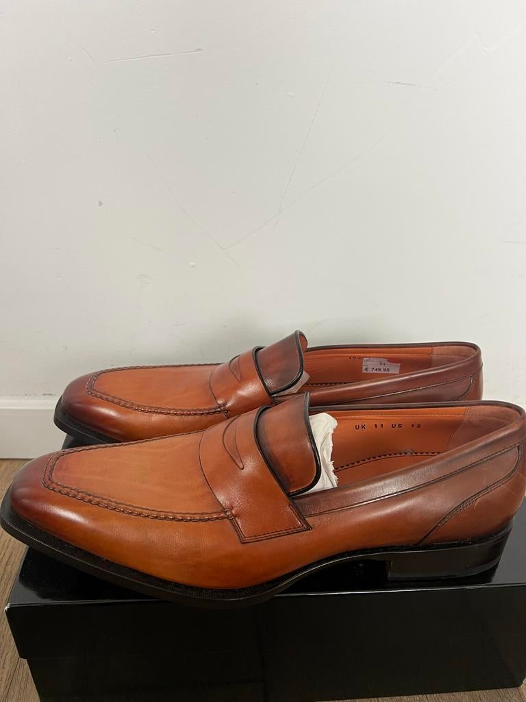 Santoni - Bruine Penny Loafers - UK 11| US 12, Ophalen of Verzenden, Nieuw, Bruin, Loafers
