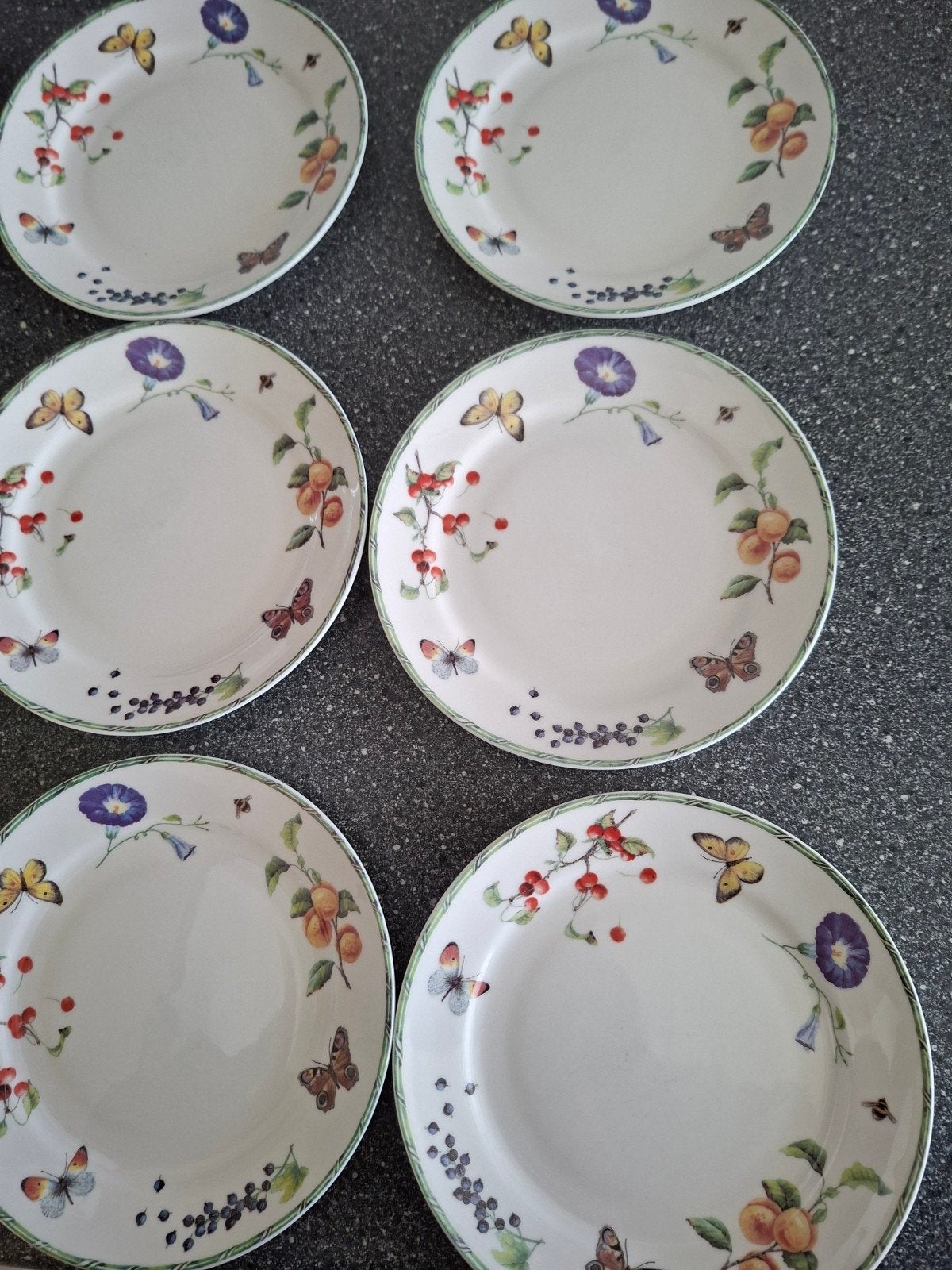 6x gebaksbordjes JBS Collection Fruit & Flowers borden, Overige merken, Ophalen of Verzenden, Zo goed als nieuw, Porselein