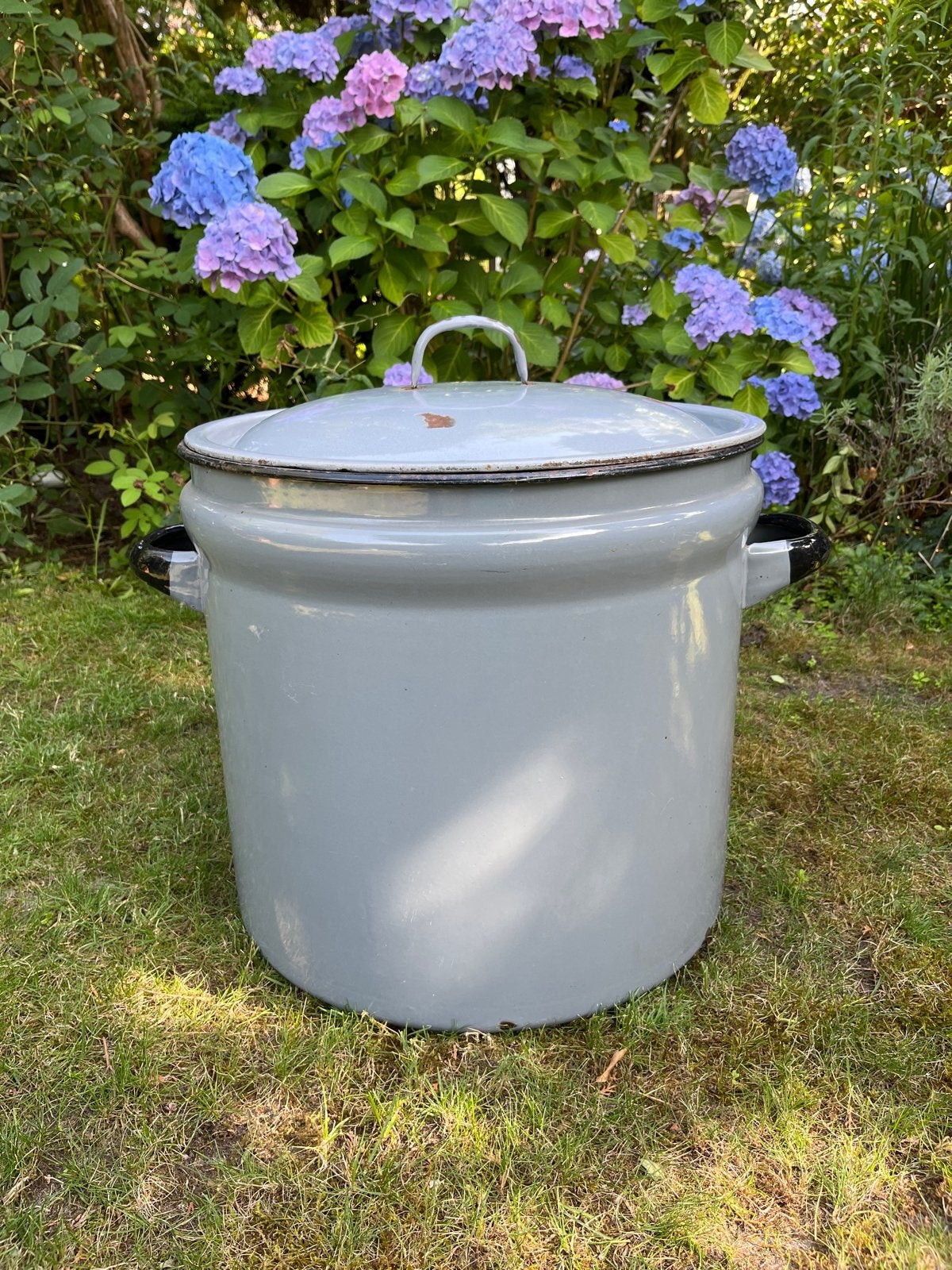 Grote vintage emaille pan - grijs, Ophalen