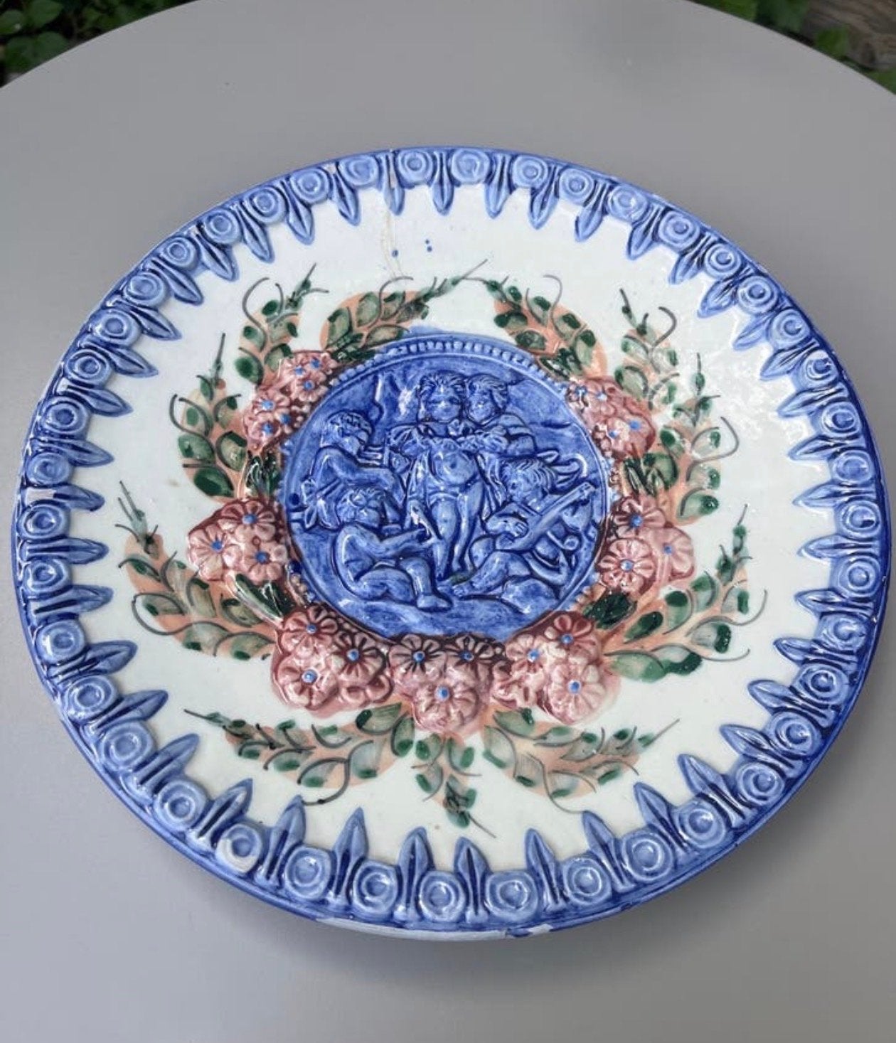 Antiek Sierbord met Cherubijnen en Bloemmotief - Angelina?, Ophalen of Verzenden