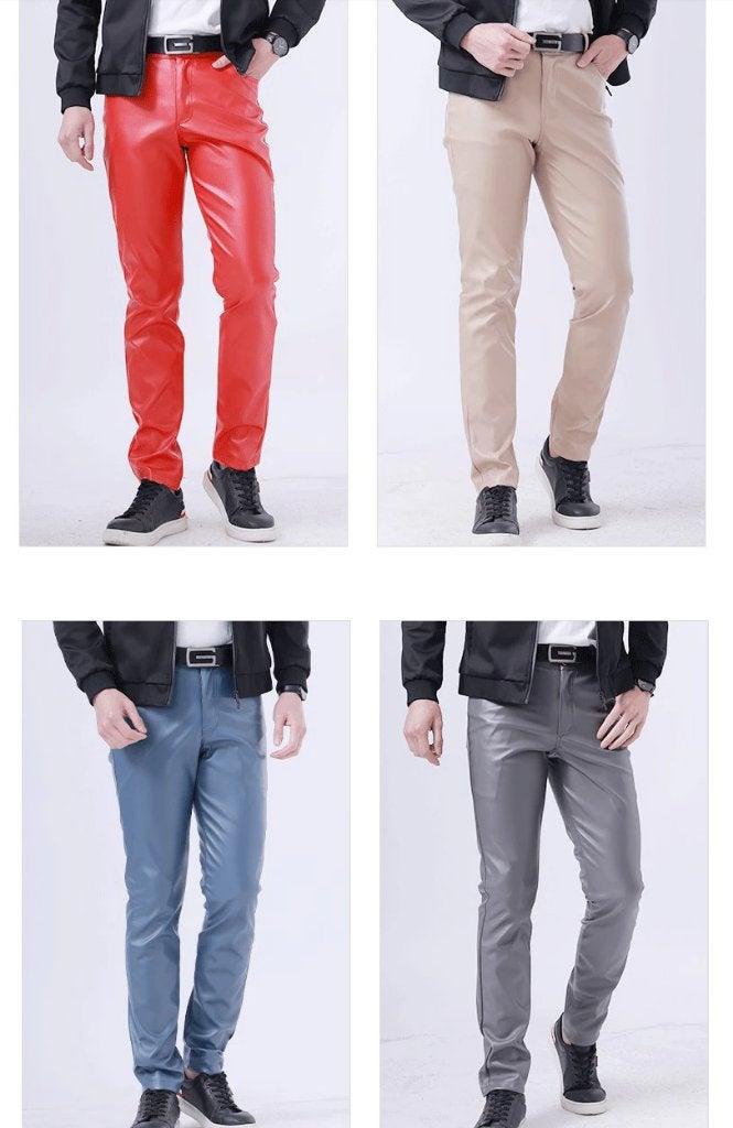 Heren leren look broek zwarte blauwe grijze witte rode leer, Verzenden, Nieuw, Overige kleuren