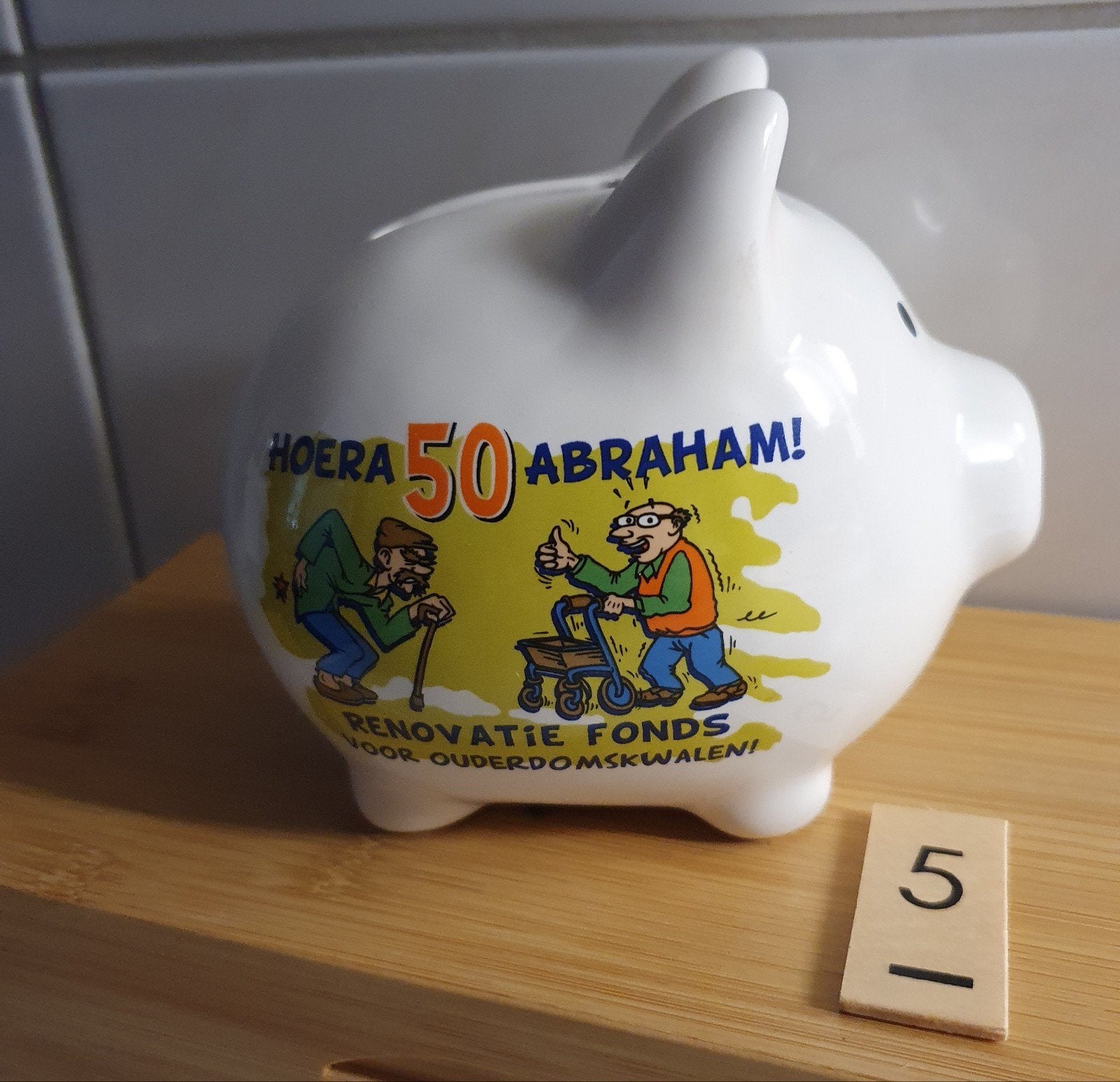 spaarvarken Abraham 50 jaar,, Ophalen of Verzenden, Zo goed als nieuw, Steen, Aardewerk of Keramiek, Overige thema's