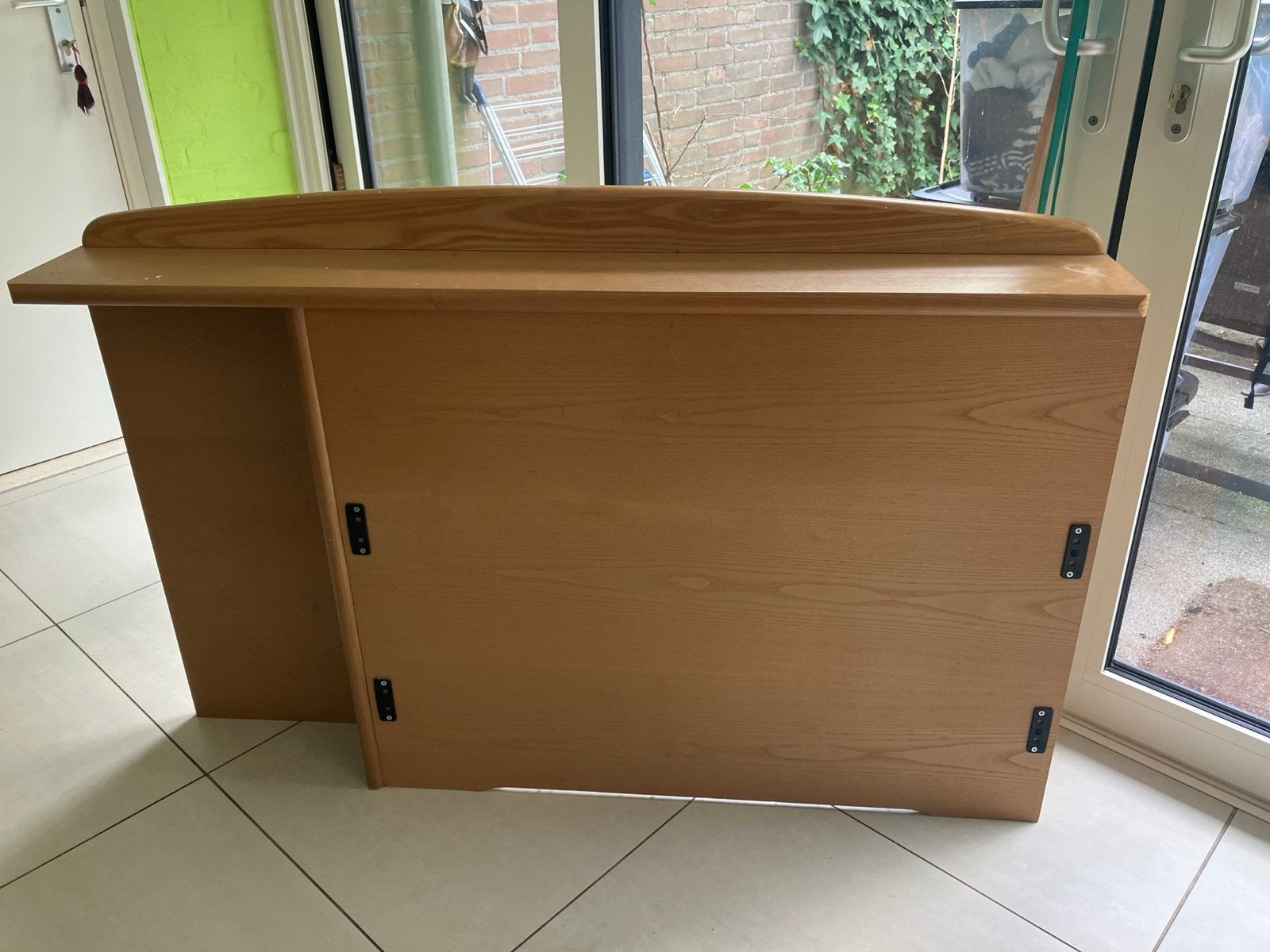 Seniorenbed 1ps, hoofdbord met nachtkastje, Ophalen, 90 cm, Eenpersoons, Bruin