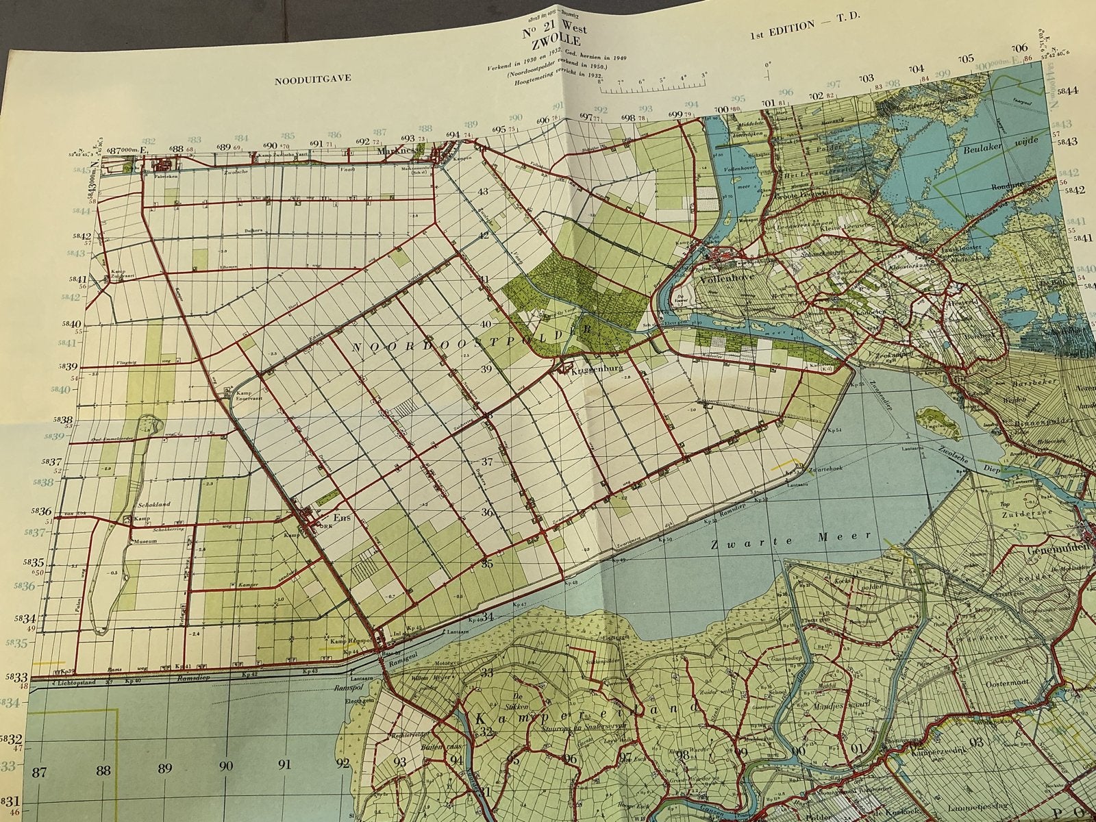Oude Landkaart Zwolle Kampen 1951 - Topografische Dienst, Boeken, Gelezen, Verzenden, Landkaart, 1800 tot 2000