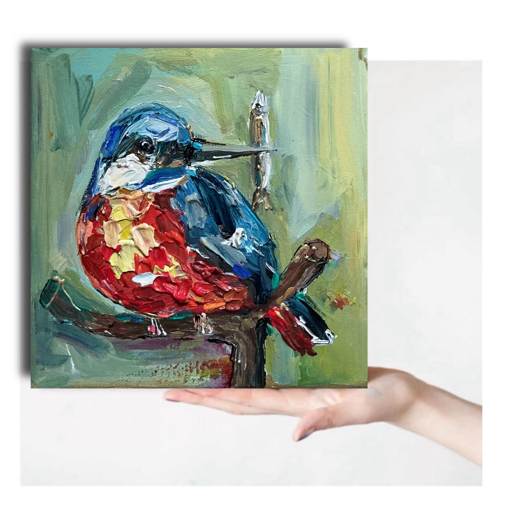 vogel ~ ijsvogel ~ kleintje kunst  ~ schilderij ~ atelier, Ophalen, Nieuw, Schilderij, Minder dan 50 cm